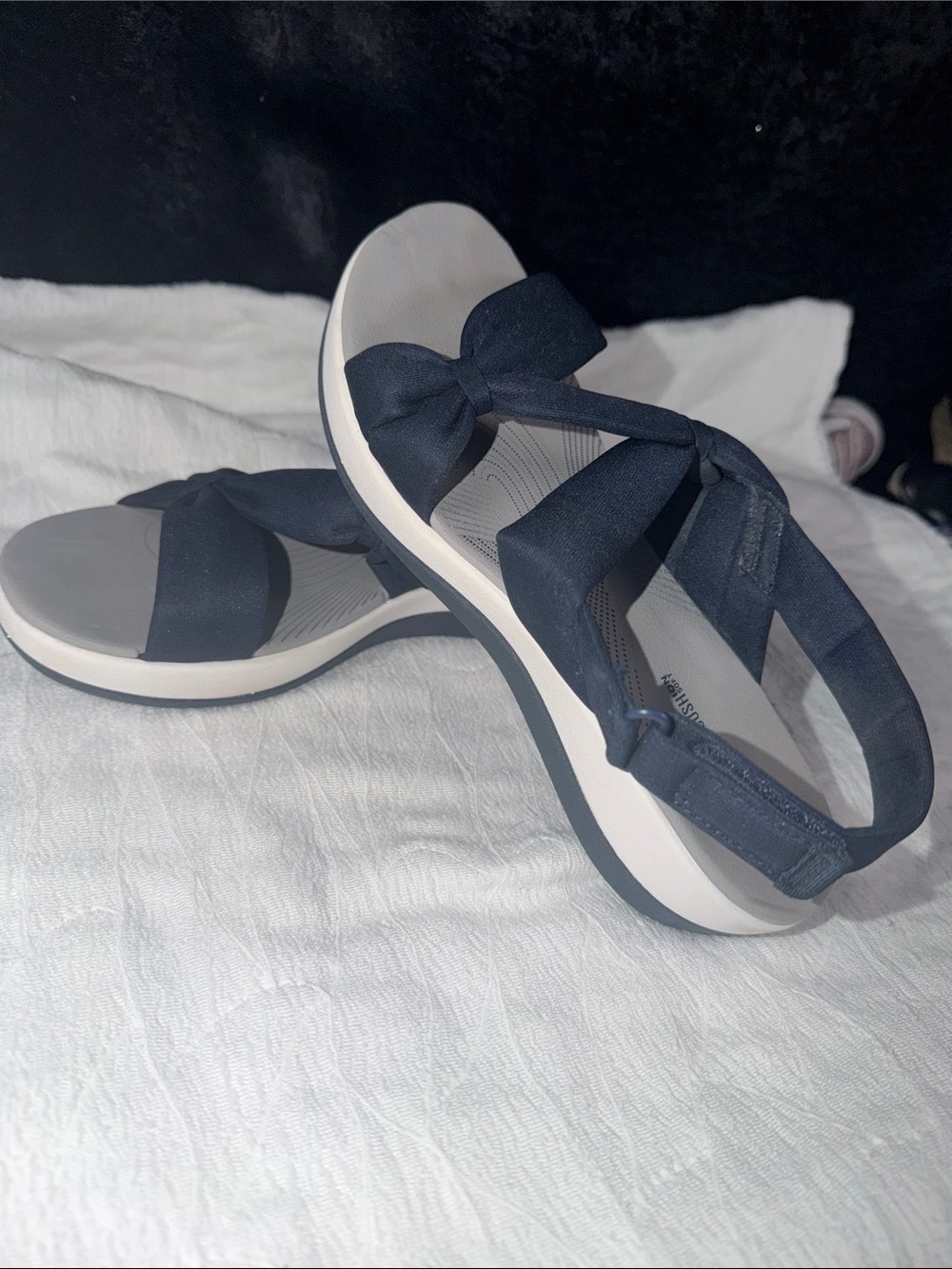 Clarks Navy Bow Slingback Sandals